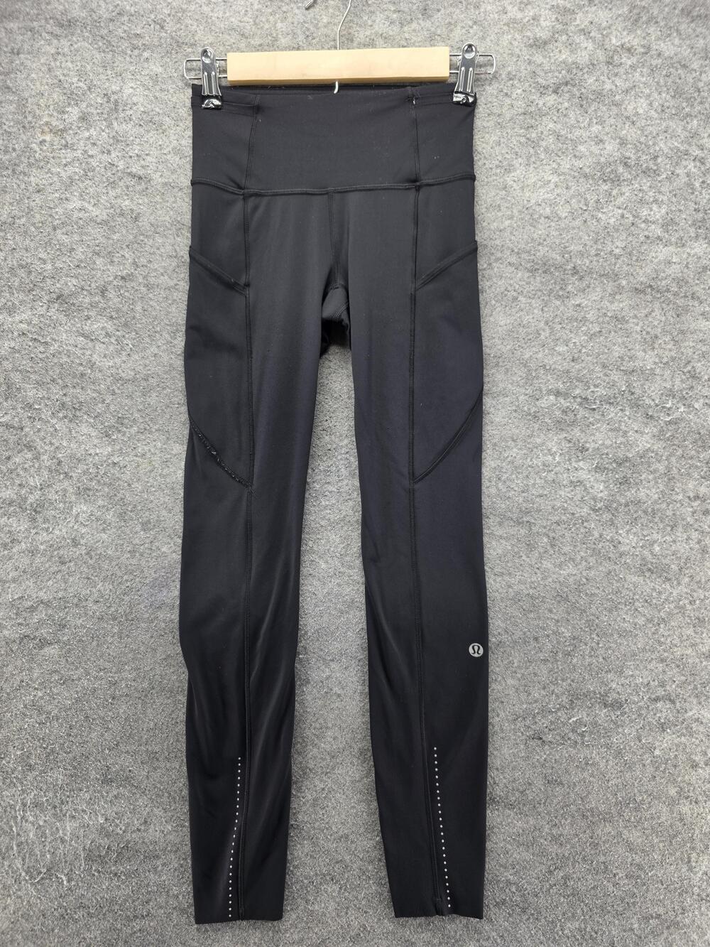 Lululemon Pants Leggings Womens 2 Black Ankle High Rise Pockets Reflective Logo